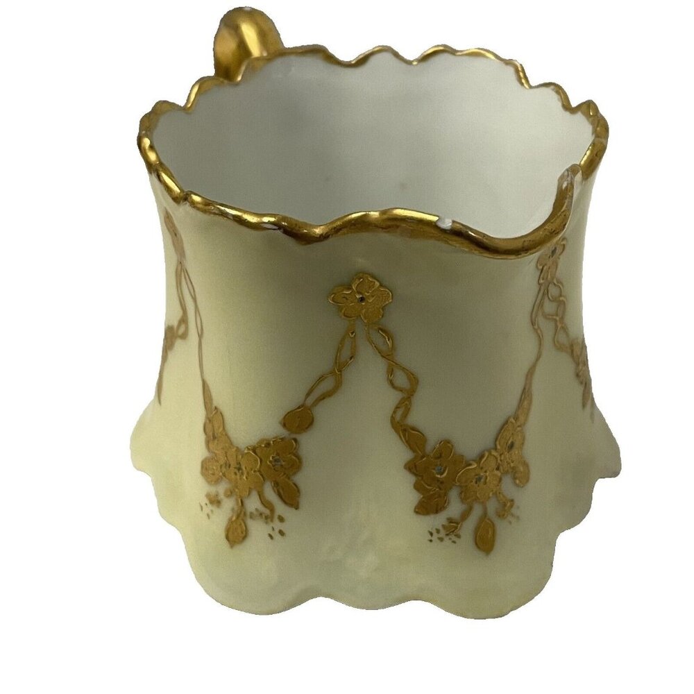 Porcelain White Gold Floral Theme Creamer Bavaria Glossy Painted 5 1/2" x 7 1/2"